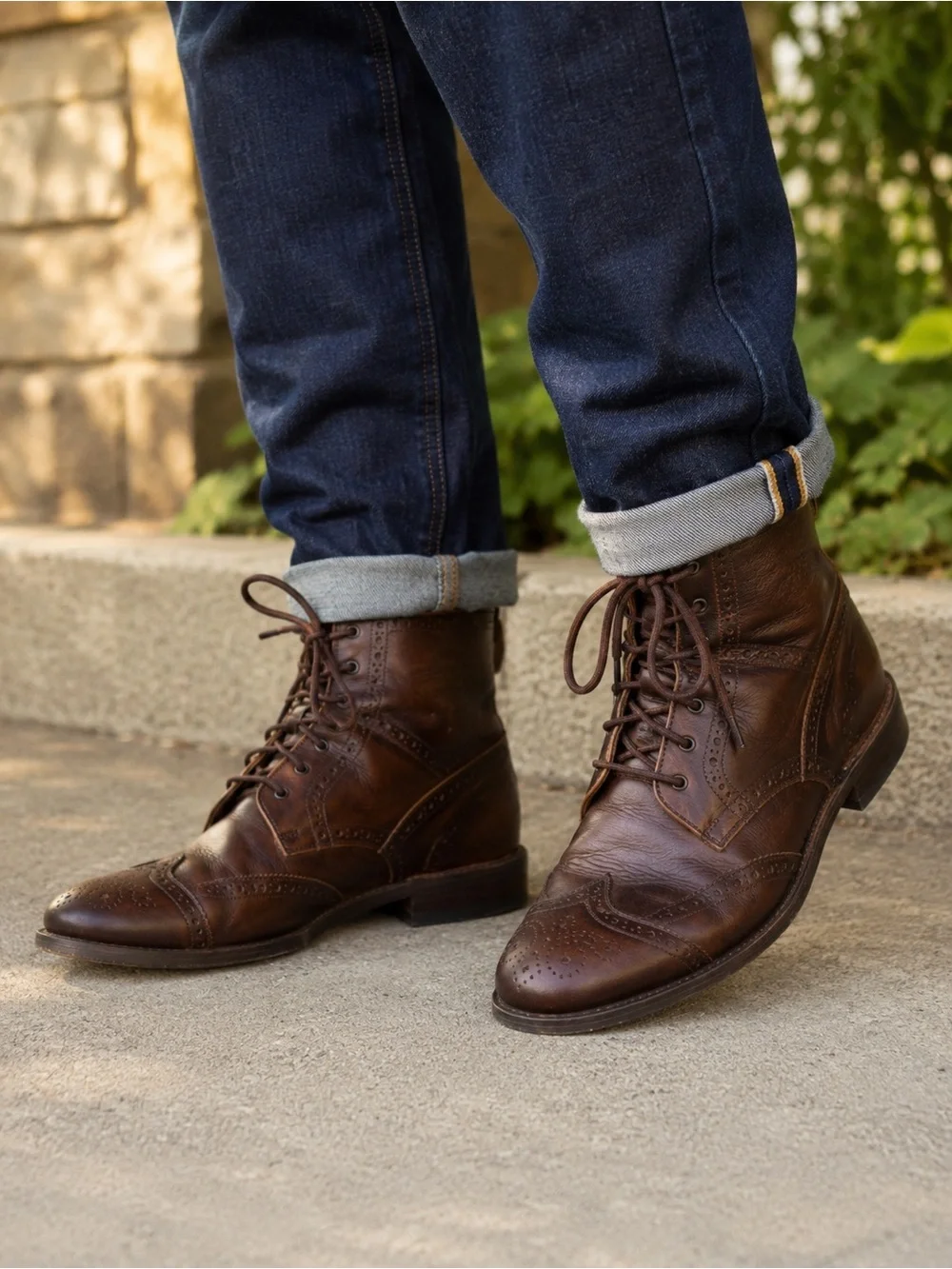 John Doe Shoes Men’s Size 11 Brown Leather Wingtip Brogue Lace-Up Boots